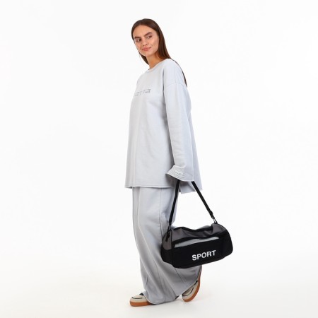 Sports bag with lightning, external pocket, long belt, black/gray color-5