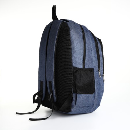 School backpack from textiles on lightning, 5 pockets, blue color-3