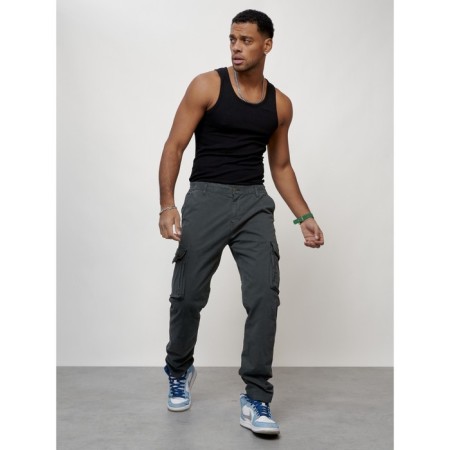 Cargo jeans male, size 50-52, dark gray color-5