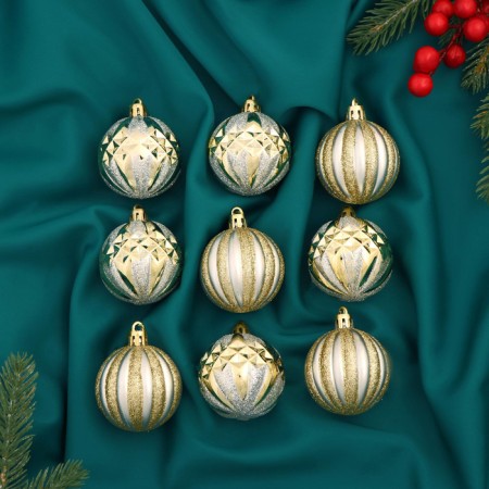 Set of balls plastic D-5 cm, 9 pcs "Olympia Assorted" silver-gold
