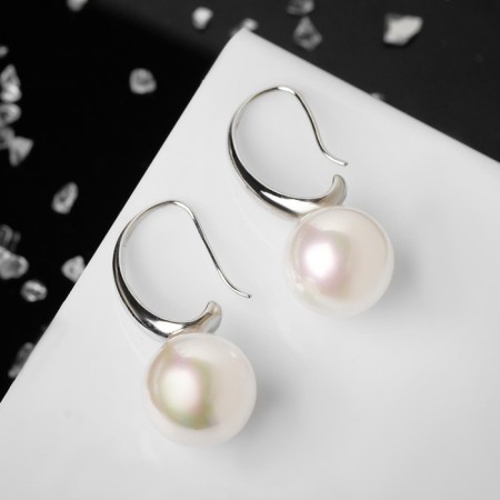 Earrings with pearls "drop" semicircle, white color in silver-1