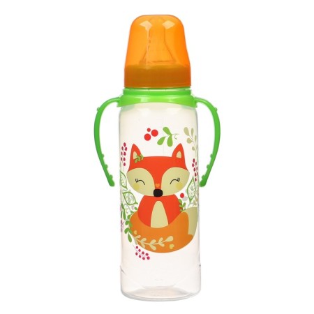 A bottle of feeding "Fox Sonya", a classic throat, with pens, 250 ml., 0 months, color green-2