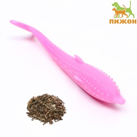 A toy for cats with cat mint "dolphin", 17 cm, pink