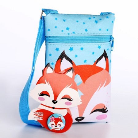 Gift set for the girl "Good Fox", bag, badge, blue color-1
