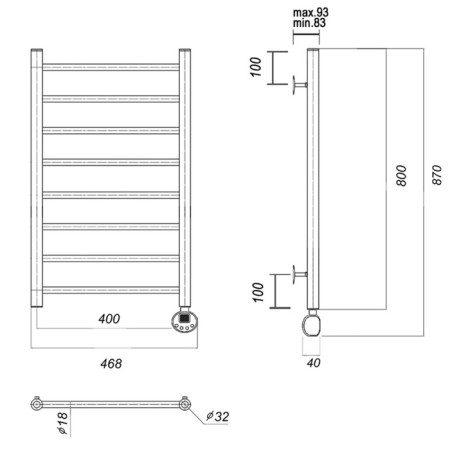 Domoterm electric heated towel rail "Medea" P8, 400x800 mm, right, gold-2