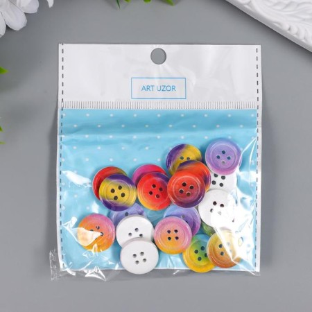 Buttons wood for creativity 4 punctures "Rainbow" set 20 pcs mix 1.8x1.8 cm-4