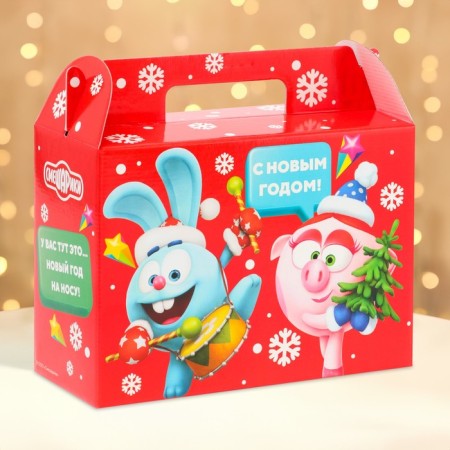 New Year. Gift box New Year's casket simple "Smeshariki" license 23 x 10 x 16.5 cm (+4.5 cm).
