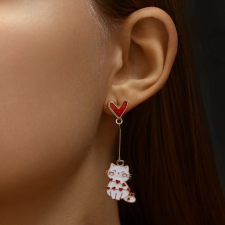 Emall earrings "cats" Love, hearts, white-red color in gold-4