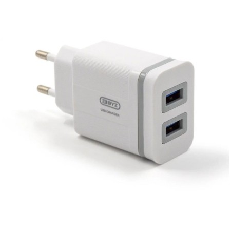Network charger Byz U26, 2 USB, 2.4 A, MicroUSB cable, 1 m, white