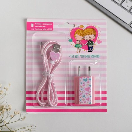 Set of USB cable - Micro USB and plug "love", 1 m