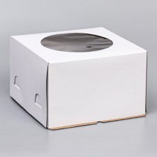 Box for the cake, with a window, white, 30 x 30 x 19 cm