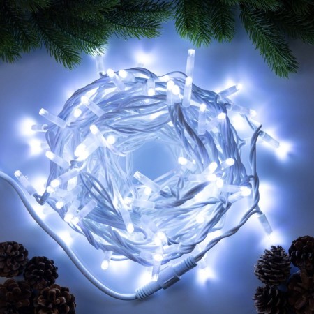 Garland “thread” 10 m, IP65, UMS, white rubber thread, 100 LED, white glow, 220 V