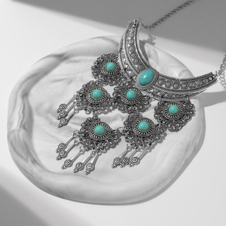 Hestia's necklace four tiers, blue color in black silver, 35 cm-4