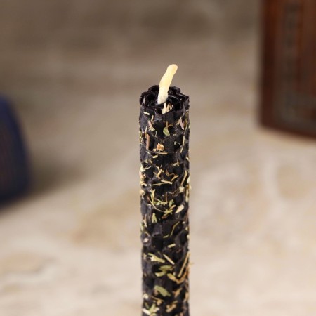 A candle from wax with thyme "Restoration of human energy", 13x1.7 cm, 1 h, black-2