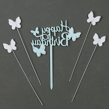 Set for decorating "Happy Birthday" butterflies, set 4 pcs, color blue-2