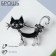 Brooch "cat" flirty with a bow, black color in black silver