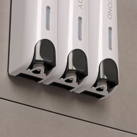 The dispenser for soap, shampoo, shower gel, 3 compartments of 350 ml, white color-2