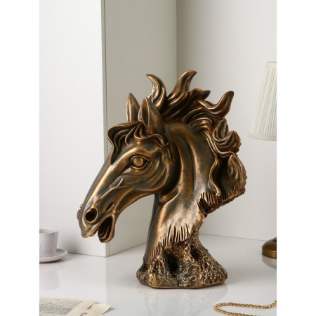 Figure "Horse head", polystone, 51 cm, bronze color-1