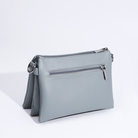 Cross-Bodi Bag on a zipper, 3 external pockets, the color of a gray-blue-1