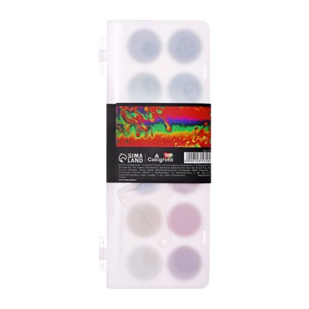 Watercolor paints 12 colors, round, dialing dials 28 mm, with a brush, plastic penalty, calligrata top-6