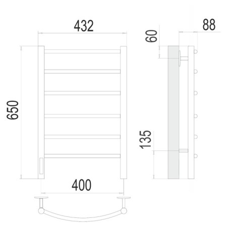 Terminus heated towel rail "Classic" P6, 400x650 mm, left, chrome-2