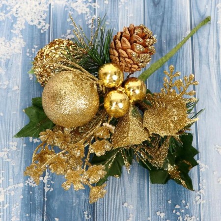Decor "Winter Dreams" Rosehip in Bisser, 18 cm, gold