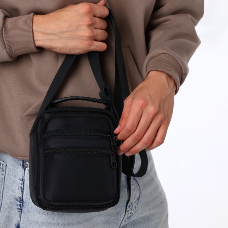 Male bag, 17*10*21 cm, 2 lightning departure, 4 n/pocket, black-6