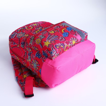 Baby backpack with zipper, external pocket, reflective strip, pink color-2