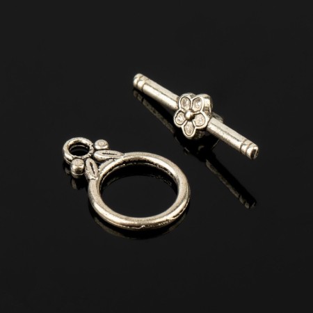 Castle-Toggl "Flower" with leaves, 21 × 14 mm (set 2 pcs.), The color of black silver
