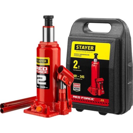 The jack of hydraulic hydraulic STAYER Red Force 43160-2-K_Z01, 181-345 mm, 2 tons, in the case