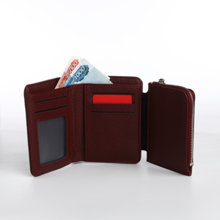 Women's wallet on a magnet, burgundy color-5