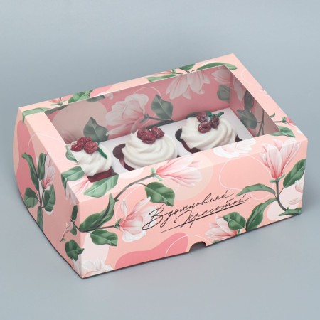 Box for cupcakes, confectionery packaging bilateral, 6 cells “Inspireing beauty”, 25 x 17 x 10 cm-1