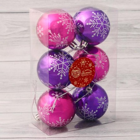 Set of balls plastic D-6 cm, 6 pcs "Snow Eide Frame" Lilac violet-1