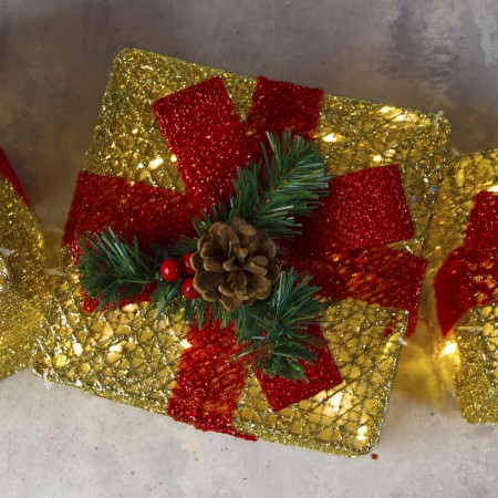 LED figure "Gifts with a red ribbon" 15, 20, 25 cm, textiles, metal, 220 V, glow warm white-2