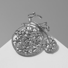 Retro bicycle brooch, white color in silver
