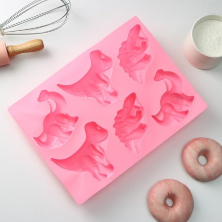 Baking uniform “Animals. Dinosaurs”, silicone, 29 × 21 cm, 6 cells (10.4 × 7.2 cm), pink color-2