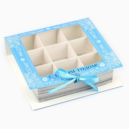 Box for 9 sweets with cells “Snow Tale” 14.8 x 13.5 x 3.5 cm, New Year-1