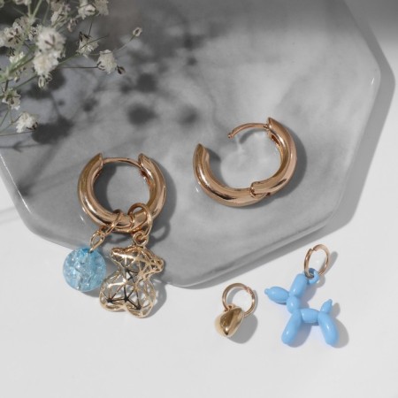 Earrings with the removable element "Transformer" Bear, blue color in gold-2