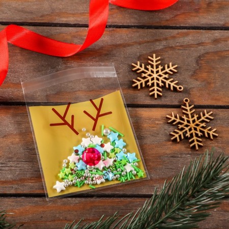 BOPP package with sticky tape, "Happy Christmas", 10 x 10+3cm-2