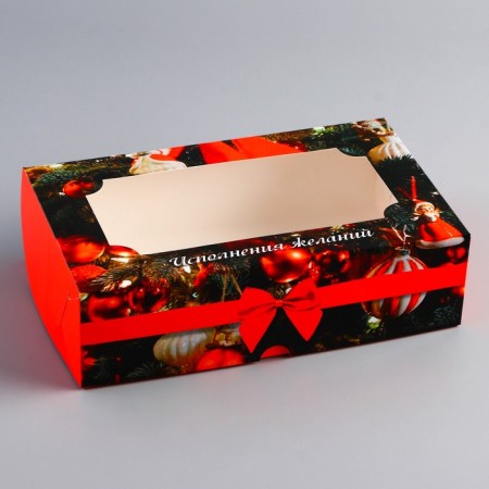 New Year. Folding box, confectionery packaging with the Wish Fulfillment window, 25 x 15 x 7 cm-1