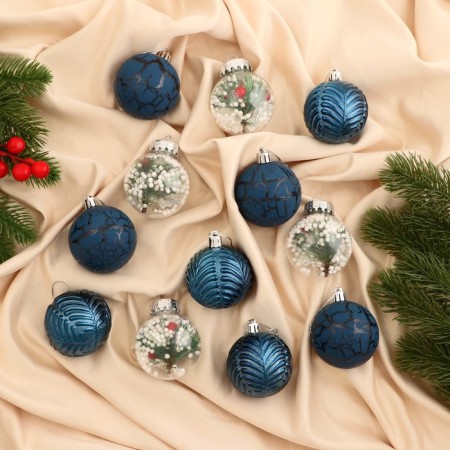 Set of balls plastic D-6 cm, 12 pcs "Winter music" Christmas tree, blue