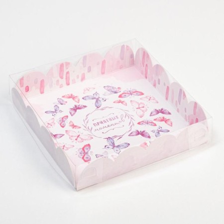 Cookie box, confectionery packaging with PVC lid, “pleasant moments”, 13 x 13 x 3 cm-1