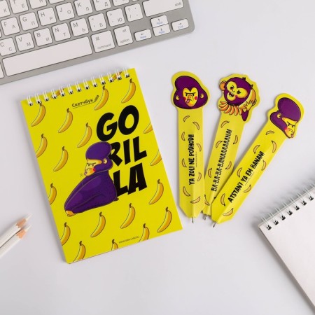 Gorilla set, A6 sketchbook + paper pens 3 pcs, 18.2 x 19.5 cm-3