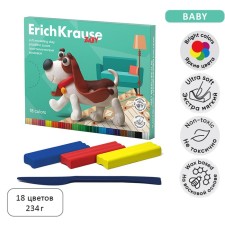 Plasticine soft (wax) 18 colors, 234 g, Erichkrause Baby on a plant basis with aloe vera, with a glass, in a box