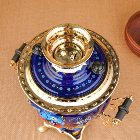 Set "Bird on the blue", sturdy, 3 objects, a samovar 3 l, a teapot 0.7 l, tray-5
