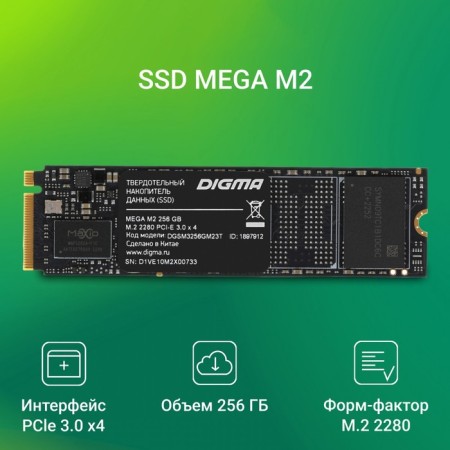 SSD Digma PCIE 3.0 X4 256GB DGSM3256GM23T MeGA M2 M2 2280-1