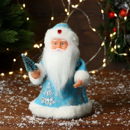Santa Claus "In a patterned fur coat with a Christmas tree" 19 cm, blue