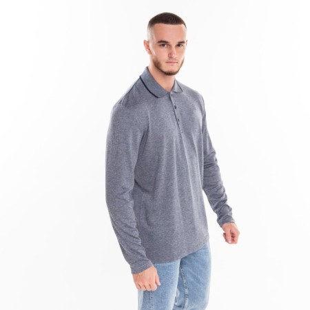 Male polo with long sleeve, gray/blue color, size m-2
