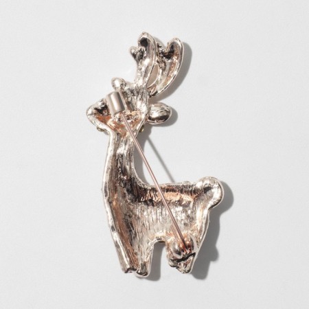 Brooch "Festive deer", red-white color in gold-1