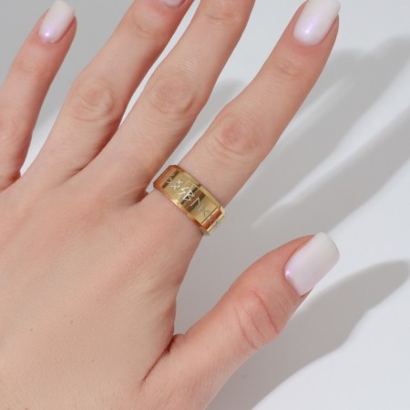 Ring "Valhalla" with runes, white color in gold, 16 size-2